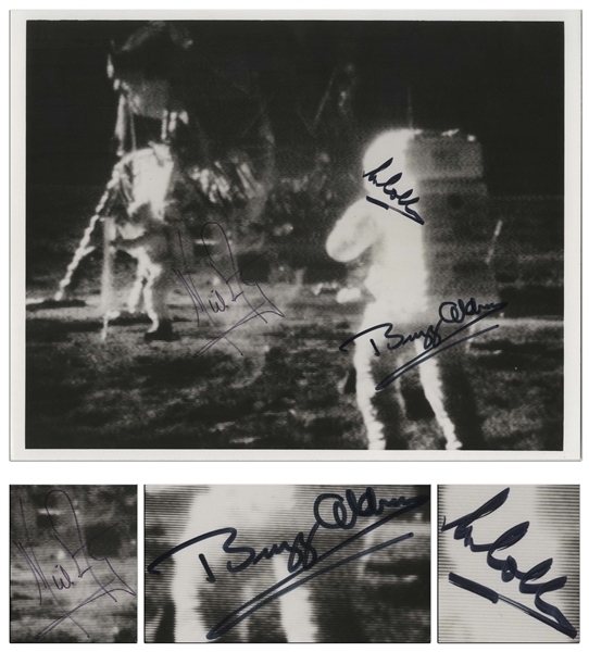Exceptional Apollo 11 Crew Signed 10 x 8 NASA Photo of Armstrong & Aldrin on the Moon -- Near Fine With Bold, Uninscribed Signatures -- With Steve Zarelli COA